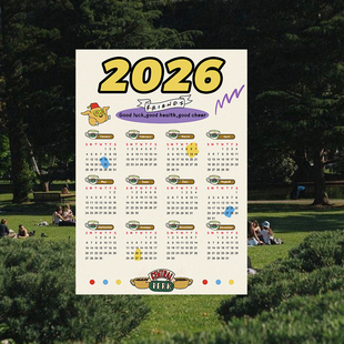 饰日历ins海报卧室墙贴拍照背景 复古装 自制 2026年日历老友记美式