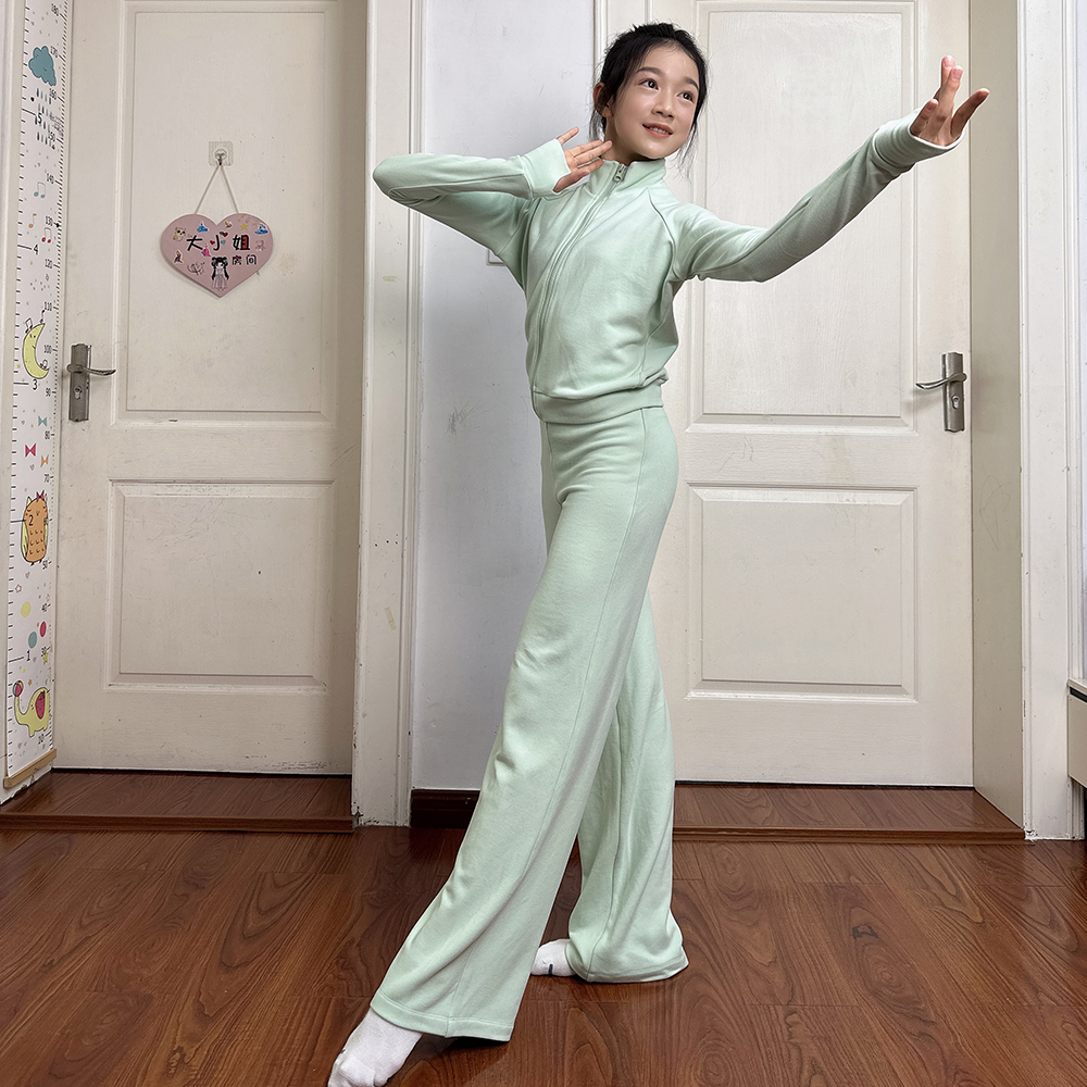 舞越儿童少儿春秋芭蕾舞蹈练功训练服德绒分体拉链开衫运动套装