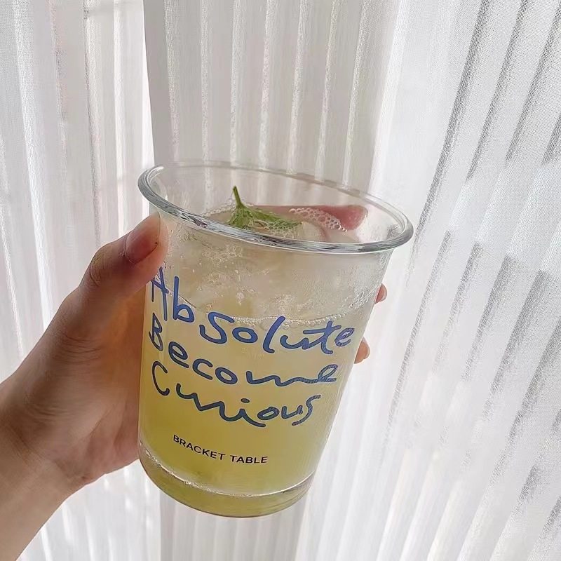 回馈款！法文玻璃杯字母印花冷萃玻璃杯ins情侣杯字母咖啡牛奶杯