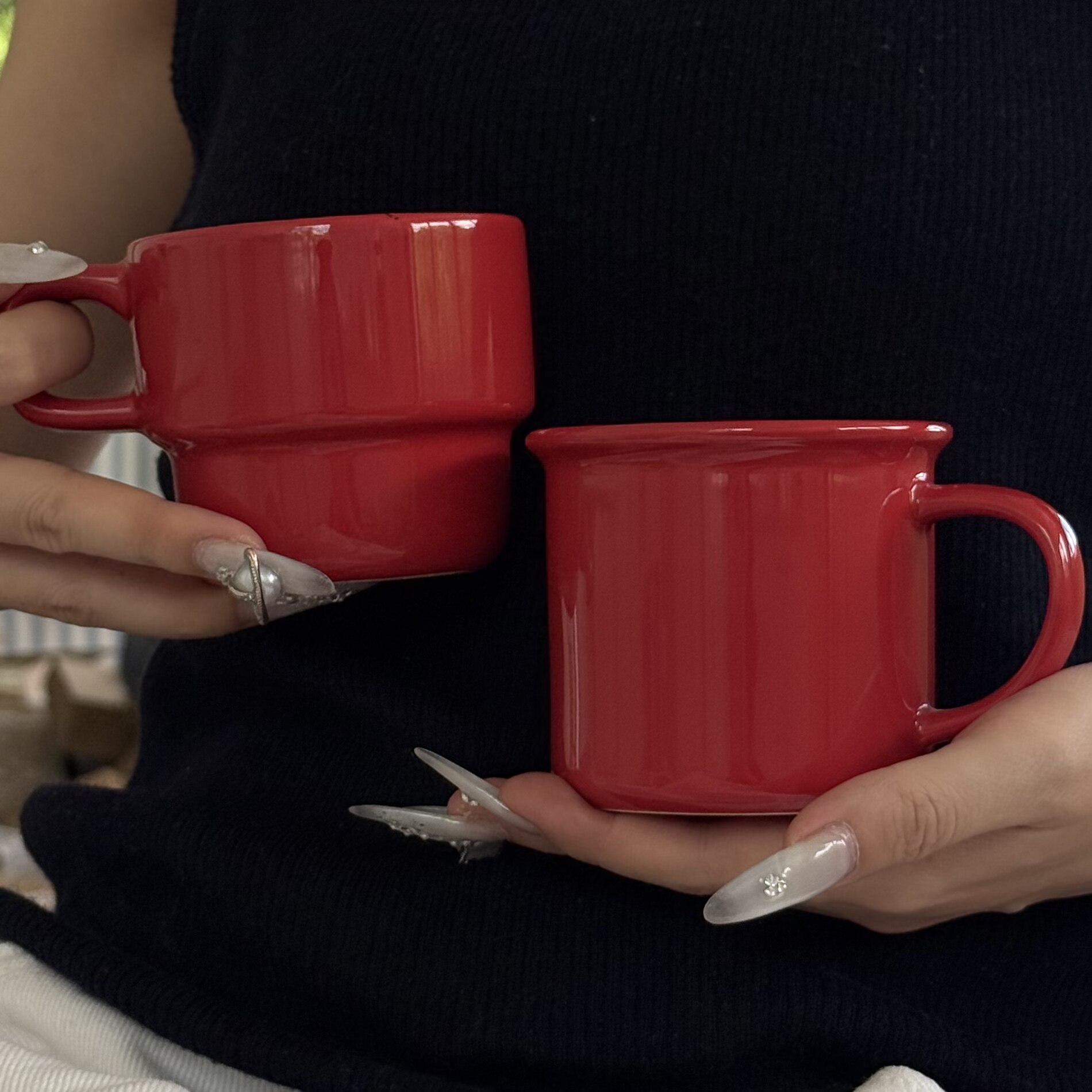 高级感新年气息氛围叠叠杯马克杯新年圣诞正红陶瓷水杯咖啡杯礼物