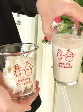 新款ins红色雪人玻璃杯家用喝水杯子牛奶杯雪人氛围感咖啡杯冷萃