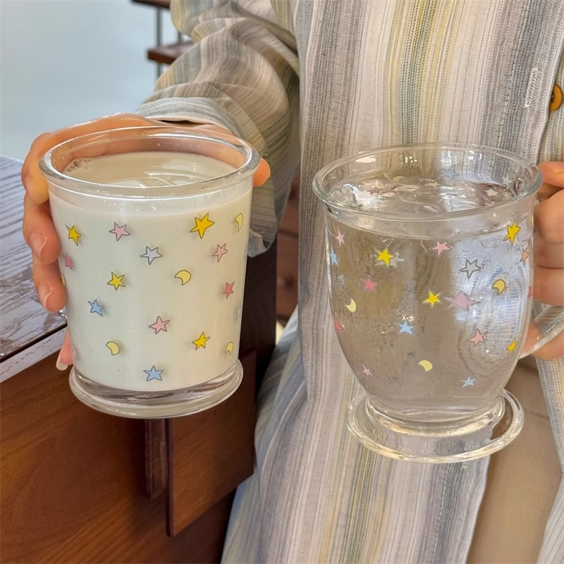 高颜值星星玻璃杯女生高颜值咖啡杯牛奶果汁杯家用厨房餐具甜品碗