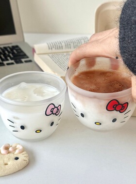 粉色kt猫咪冷萃杯卡通可爱风玻璃杯家用喝水杯子浓缩咖啡杯直饮