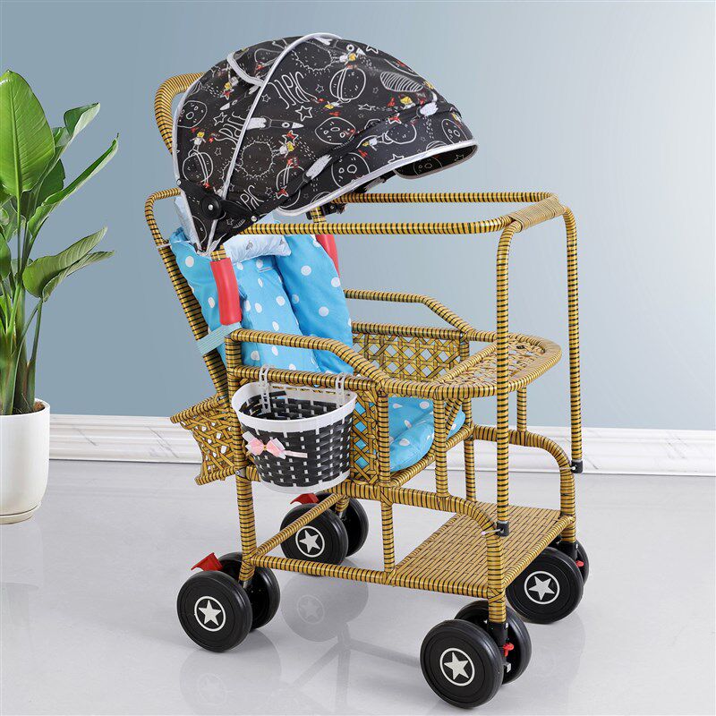 竹藤婴儿推车可坐可躺轻便折叠藤椅夏季宝宝手推车小孩儿童竹编车