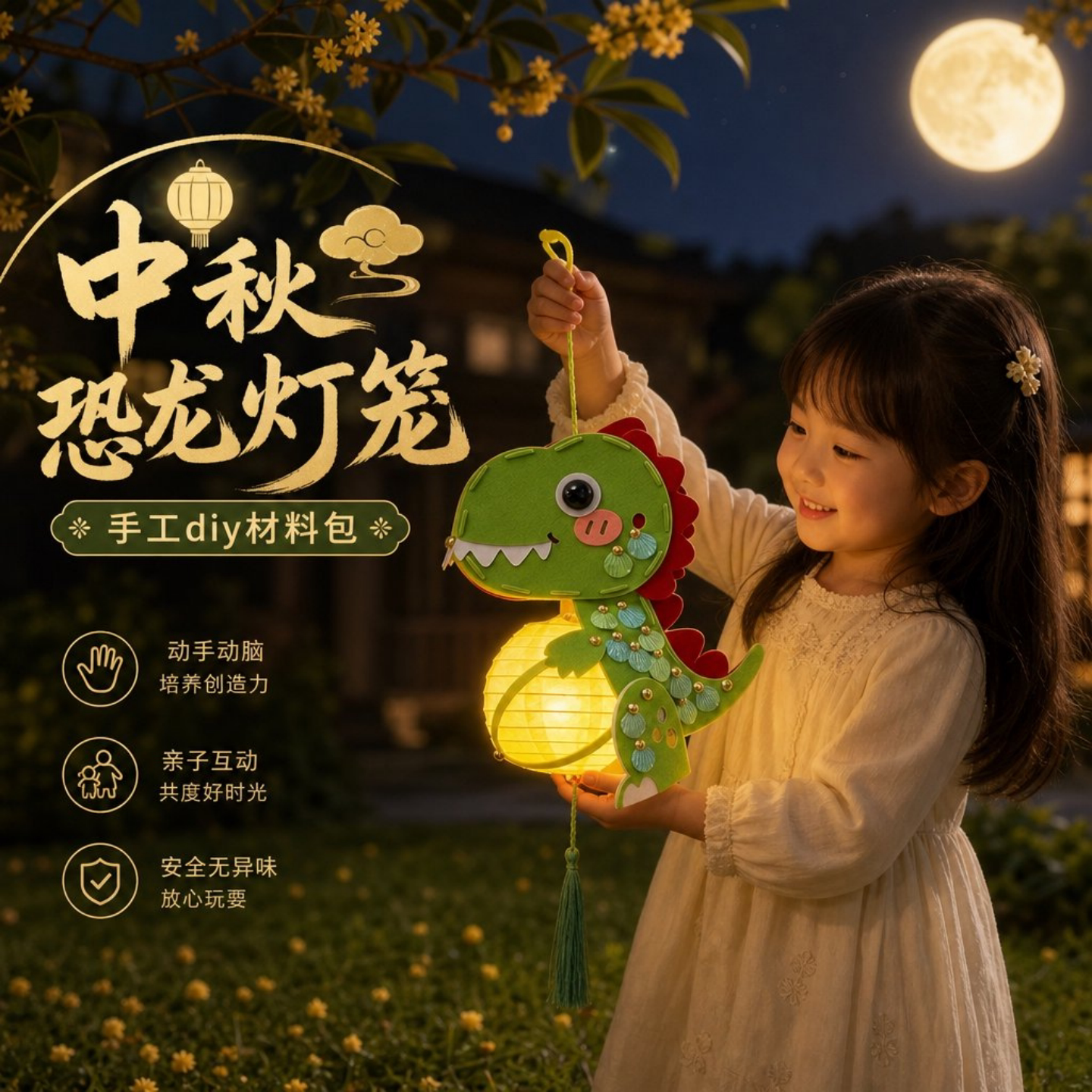 中秋卡通恐龙发光DIY材料包