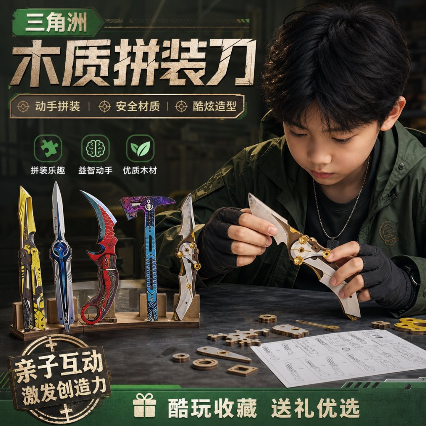 三角洲行动木质拼装蝴蝶刀模型