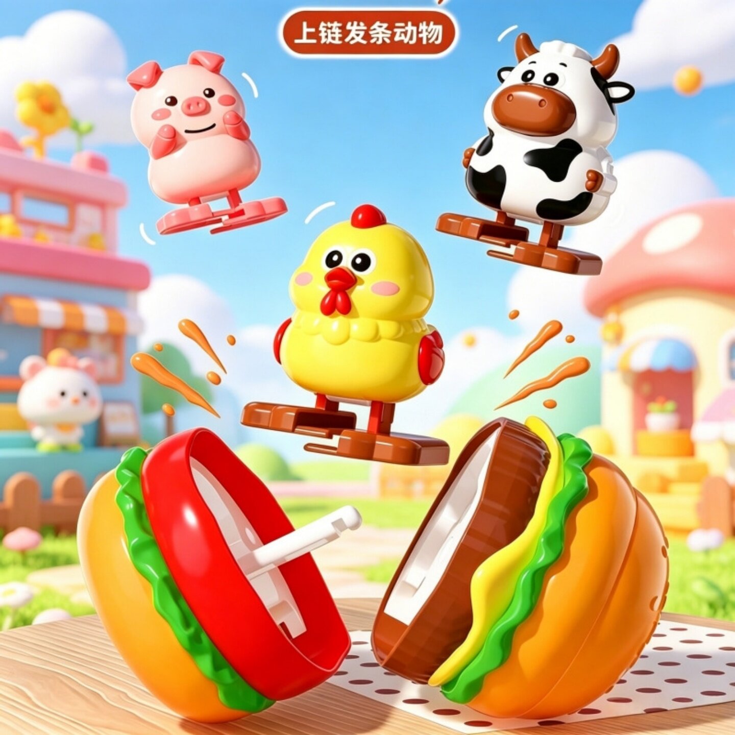 蹦堡萌兽发条汉堡整蛊玩具