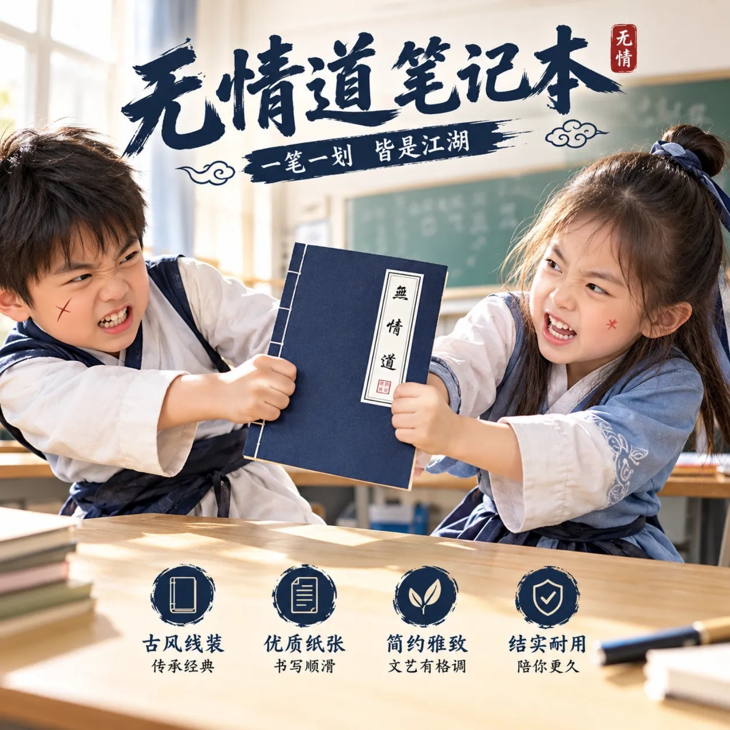 古风无情道复古蓝封面手账本