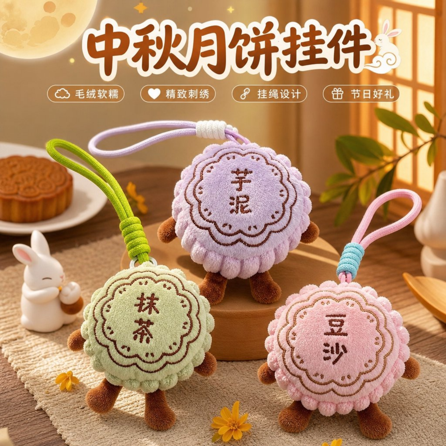 中秋仿真月饼毛绒包挂钥匙扣