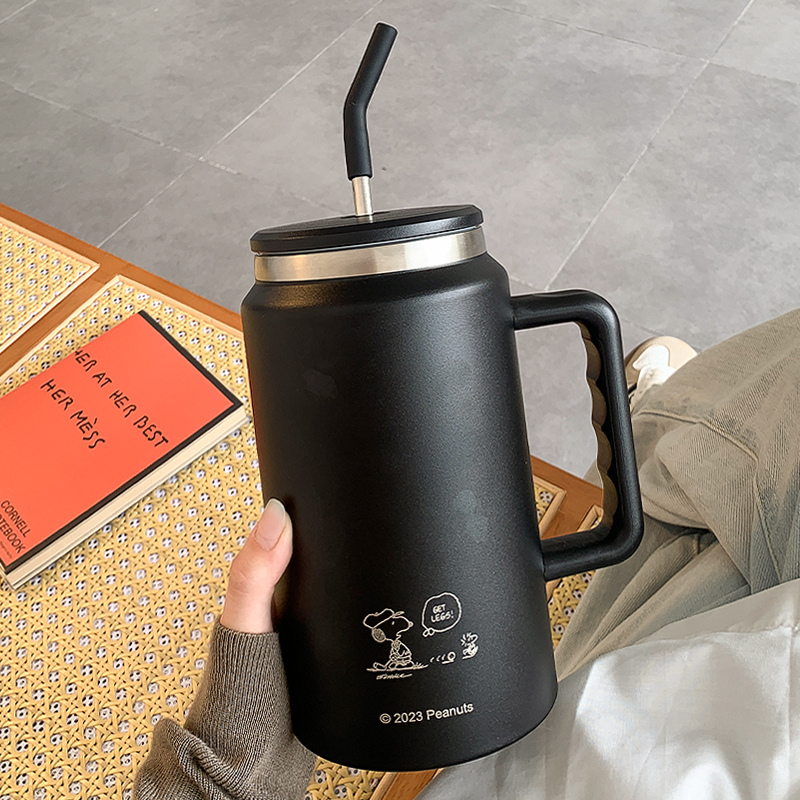 简约史努比保温杯带吸管大容量