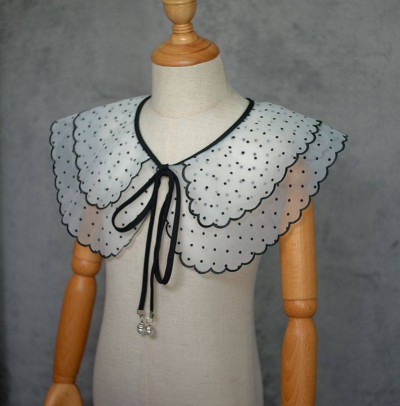 百搭欧根纱披肩假领子女夏季刺绣娃娃领夸张衬衣领学院风配饰领