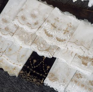 DIY娃衣裙摆加长洛丽塔服装 外贸金丝网纱蕾丝绣花花边辅料 布料