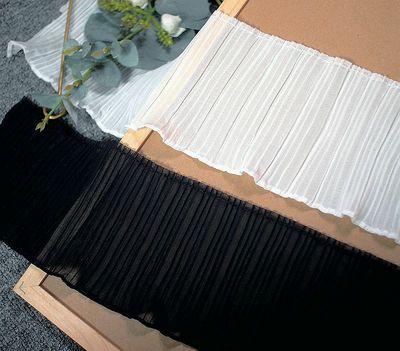 黑白雪纺百褶花边风琴袖子10cm