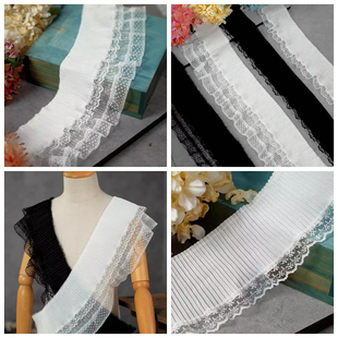 双层压褶雪纺蕾丝网纱装 花边DIY裙摆娃衣拼接洛丽塔辅料布 饰服装