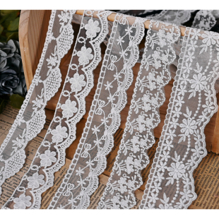 白色品质棉线网纱网布刺绣蕾丝辅料袖 饰花边 口裙边加长diy手工装