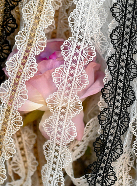 宽3.5cm服装花边辅料 黑白色波浪边水溶刺绣蕾丝金色服装花边材料