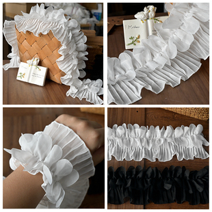 袖 宽10cm弹性雪纺双层波浪洛丽塔公主裙摆服装 口帽檐风琴褶皱花边