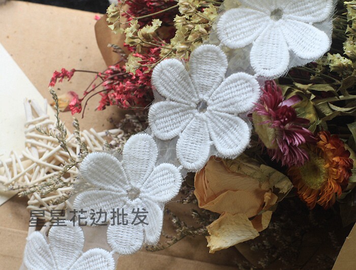 优质花朵水溶纯棉刺绣花边宽5cm diy童装头饰服装蕾丝辅料 lace