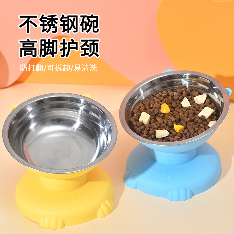 猫碗防黑下巴高脚护颈不锈钢碗