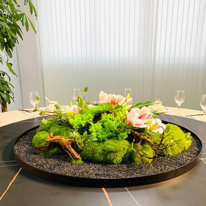酒店大圆桌餐桌花仿真摆花新中式