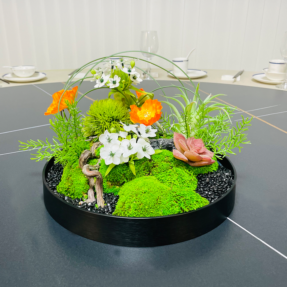 餐桌中间摆花桌摆转盘摆件