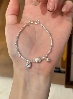 小猫咪竹节纯银手链足银S999女款小胖福银坨坨手串送女友闺蜜礼物