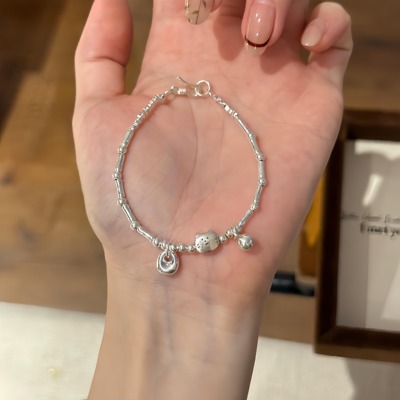 小猫咪竹节纯银手链足银S999女款小胖福银坨坨手串送女友闺蜜礼物