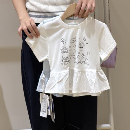 旺贝特女童A类棉质花边短袖T恤