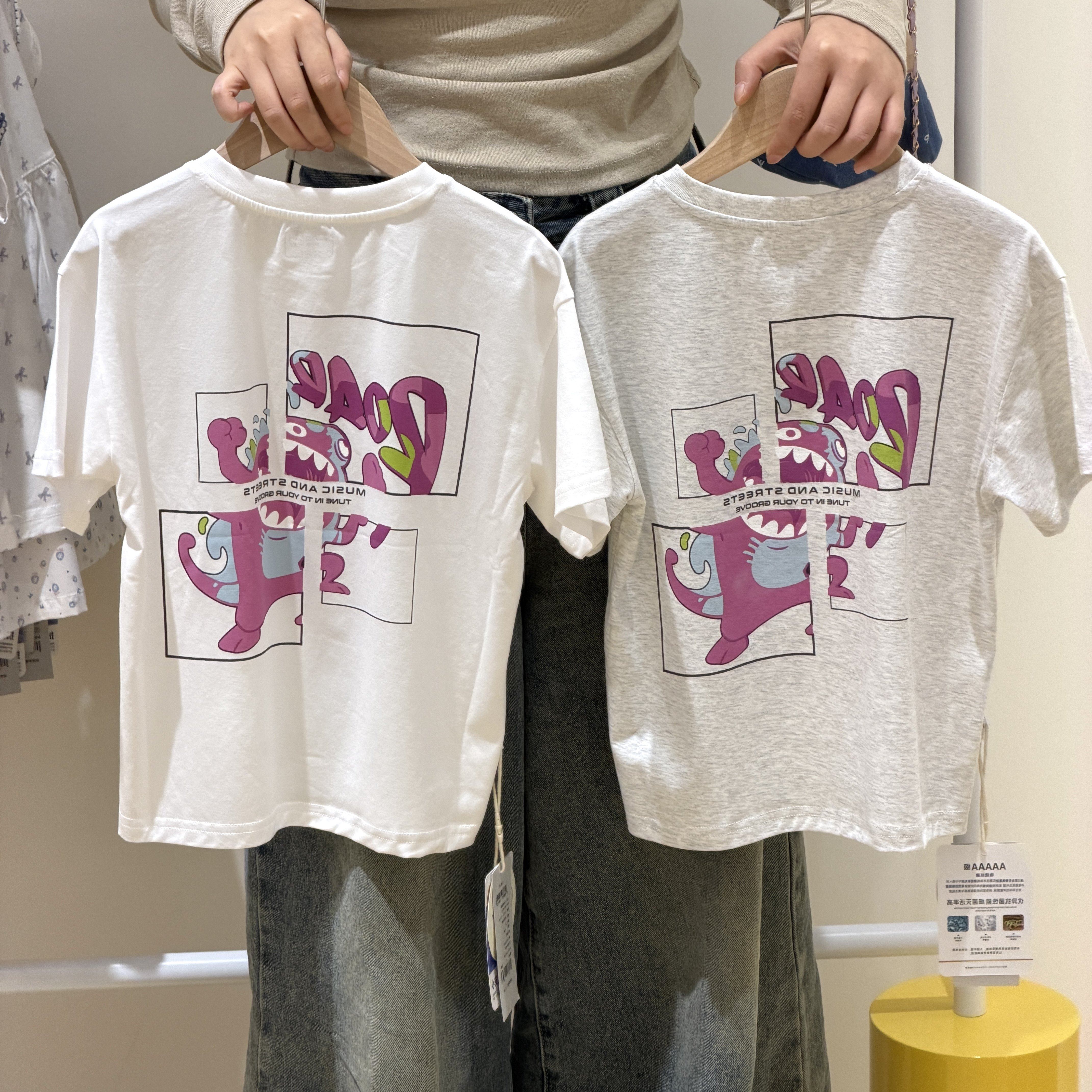 WBT旺贝特女孩夏季青少年大童印花短袖T恤休闲上衣分格怪兽单体