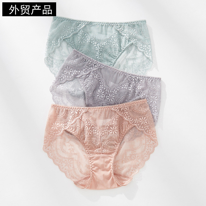 日系纯棉档网纱透明少女三角裤