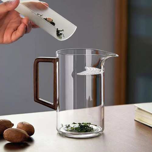 耐热玻璃木把公道杯过滤一体泡茶器功夫茶具分茶器茶海月牙公道杯