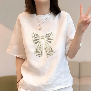 夏季新款韩系宽松纯棉短袖T恤女小众设计感百搭显瘦上衣白色半袖