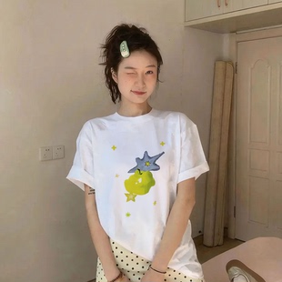 纯棉短袖t恤女新款设计感宽松大码美式正肩慵懒chic半袖上衣