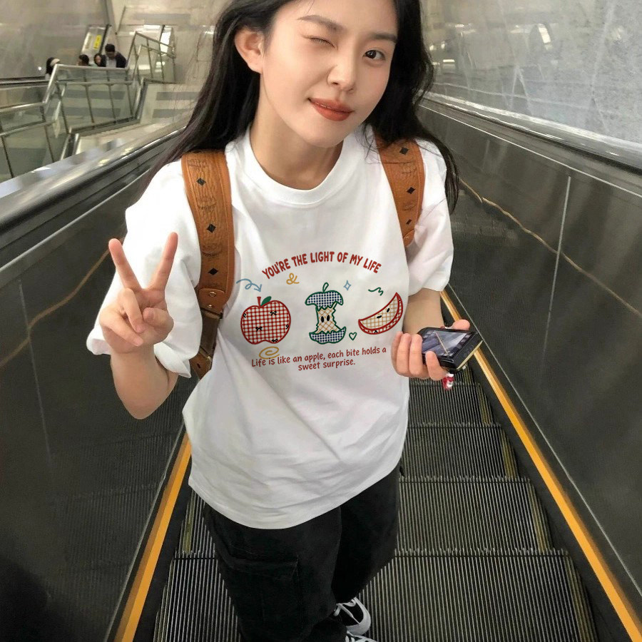 夏季新款宽松卡通印花白色纯棉短袖T恤女小众百搭显瘦韩版上衣ins