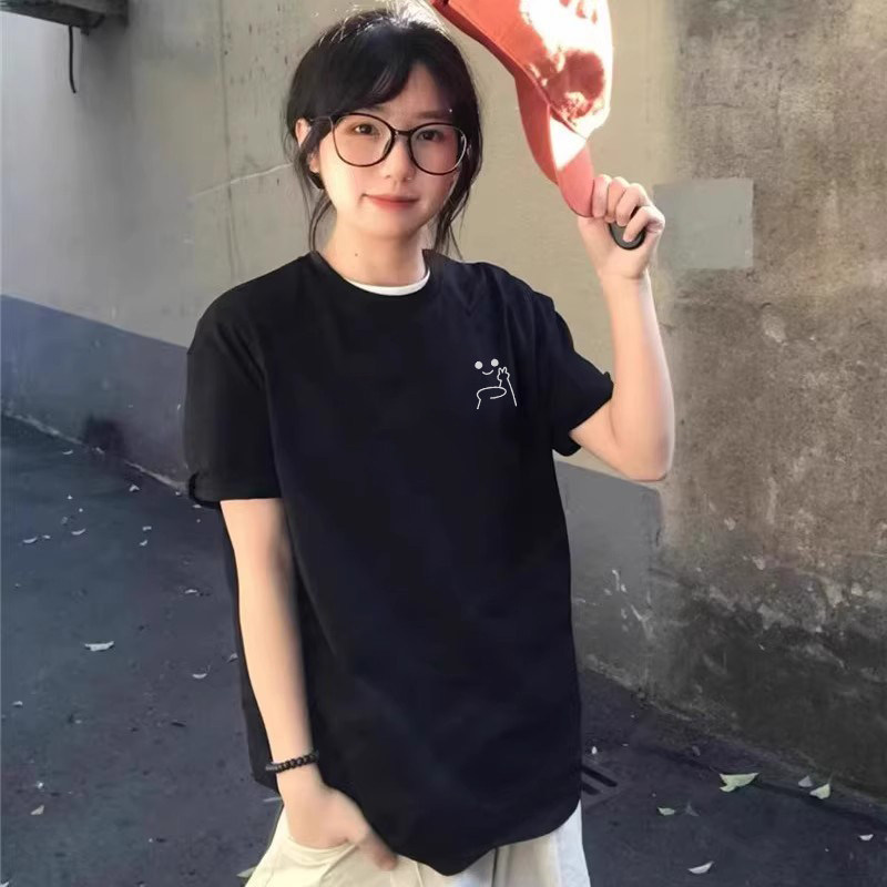 夏季新款宽松韩版卡通印花短袖纯棉白色T恤女潮牌半袖上衣小众ins
