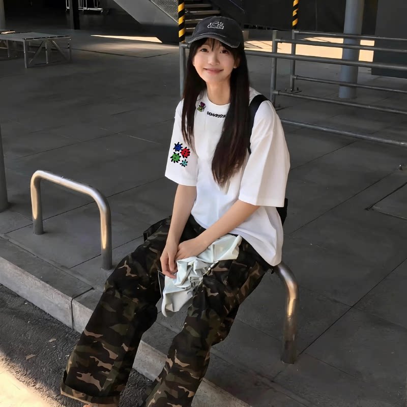 夏季新款宽松韩版卡通印花短袖纯棉白色T恤女上衣服小众百搭ins风
