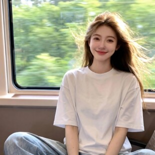 夏季新款宽松白色短袖T恤女显瘦百搭纯棉半袖简约纯色上衣服休闲