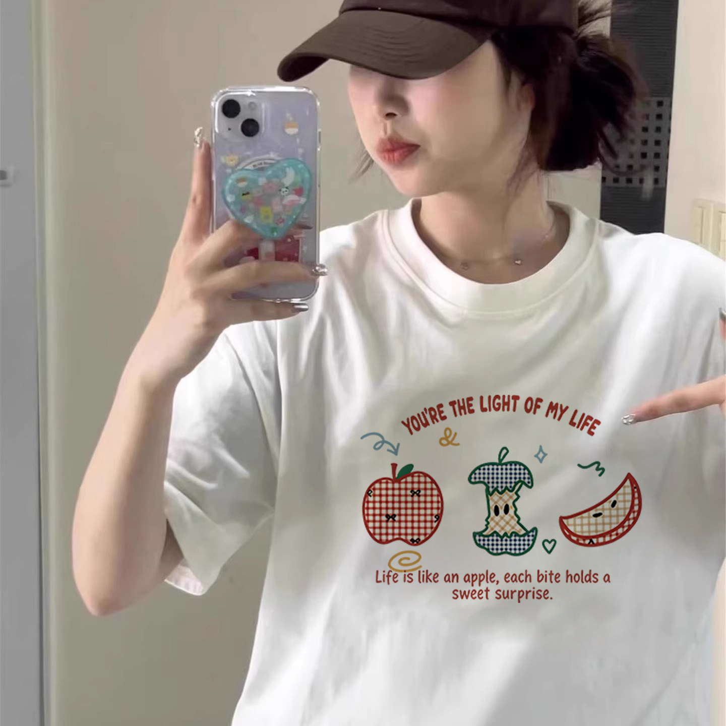 夏季新款宽松韩版卡通印花短袖白色T恤女小众百搭设计感上衣半袖