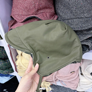 帽子女款2025年秋冬新款豹纹拼接系带雷锋帽女pu皮加绒保暖护耳帽