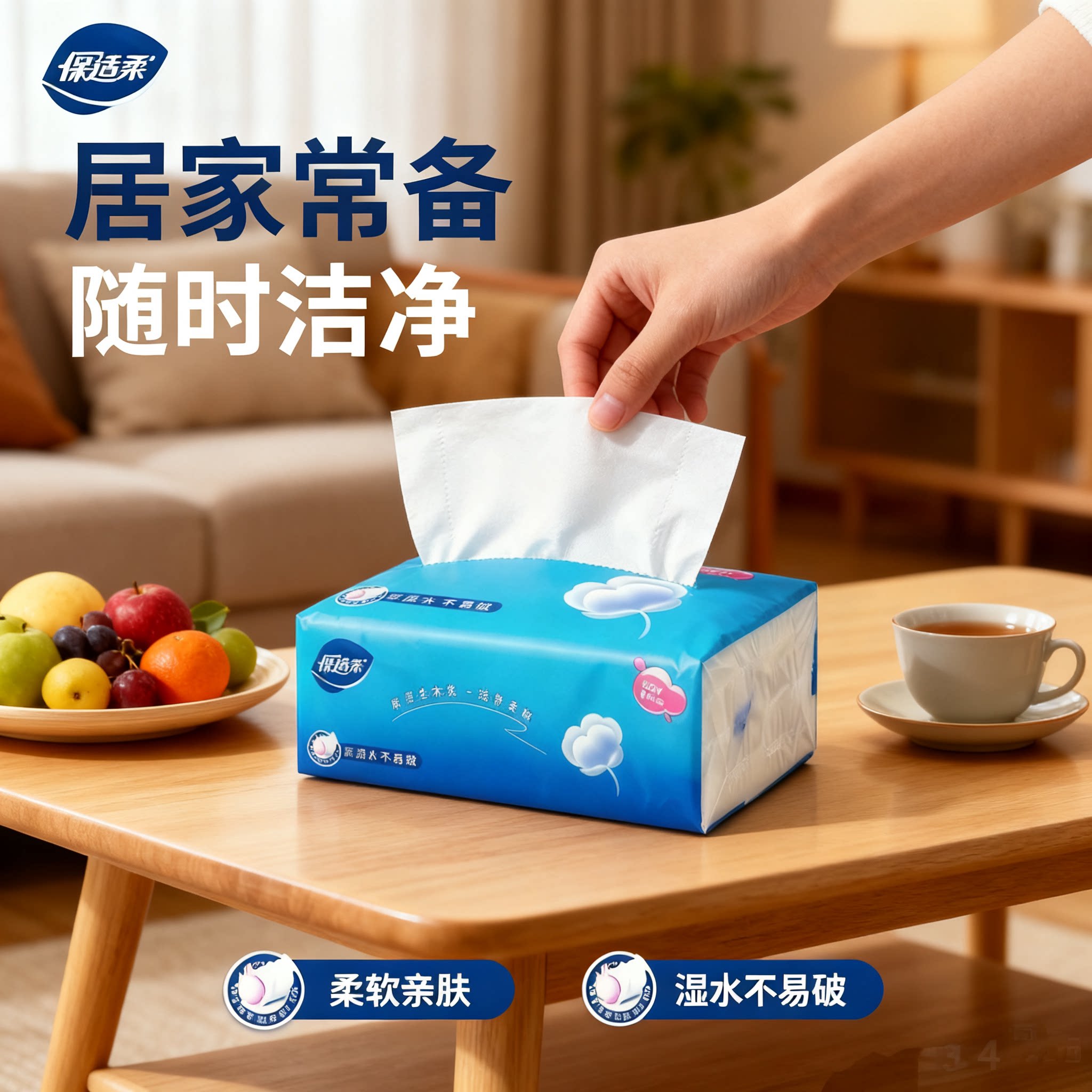 卫浴随手抽家用擦手纸吸水吸油柔韧厚实干爽洁净触手可用纸巾加厚图片