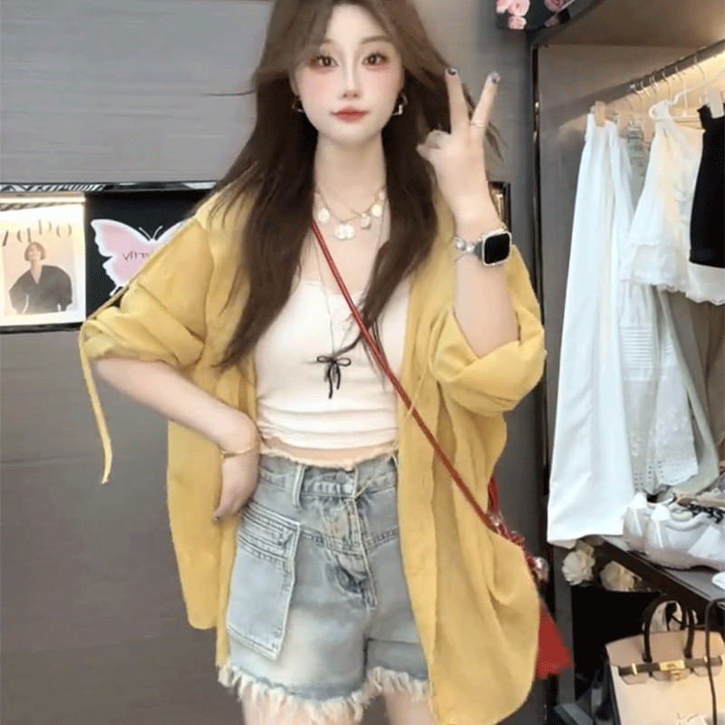 薄款透气长袖连帽防晒衬衫外套女夏季新款宽松显瘦百搭休闲上衣潮