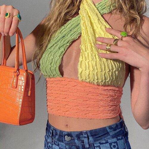 Sexy open waist small V-neck halter neck top小V领吊挂脖背心