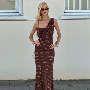 Casual mesh polka dot printed dress休闲网纱波点印花连衣裙女