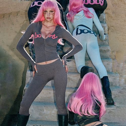 拉链修身运动长裤套装