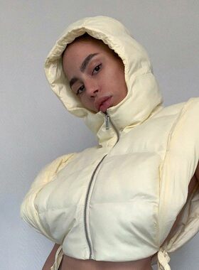 Strapped short slim fitting bread jacket绑带短款修身面包服女