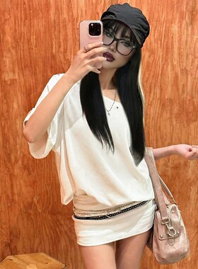 Slanted shoulder corns decorative short skirt 斜肩包臀短裙女