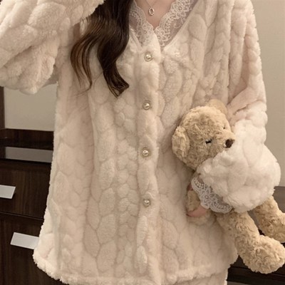 睡衣女冬季加厚加绒可外穿洋气时尚两件套家居服套装保暖2025新款