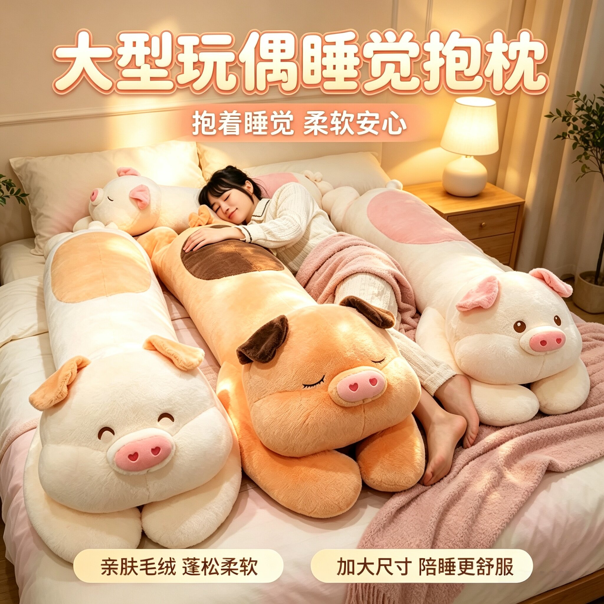 大型玩偶睡觉抱枕小猪柔图片