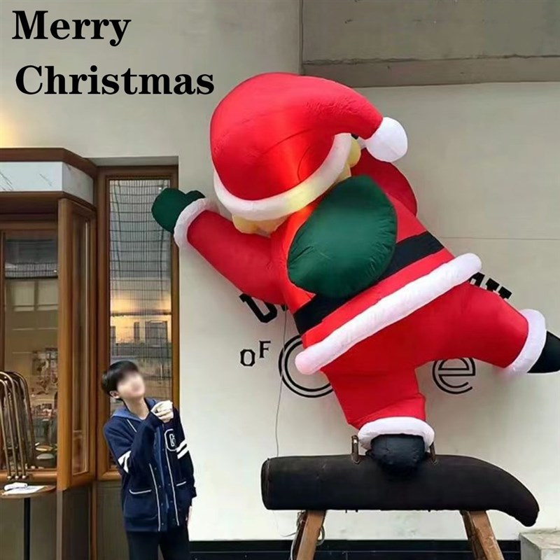 圣诞节攀爬圣诞老人爬屋顶圣诞帽发光充气气模圣诞老公公爬绳装饰