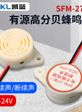 有源讯响器高分贝蜂鸣器12V报警器SFM-27 DC3-24V连续声白色